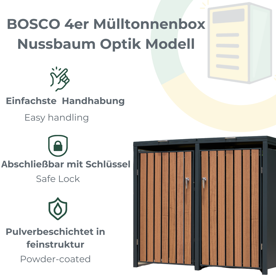 BOSCO Mülltonnenbox-Nussbaum Optik, 4er Modell
