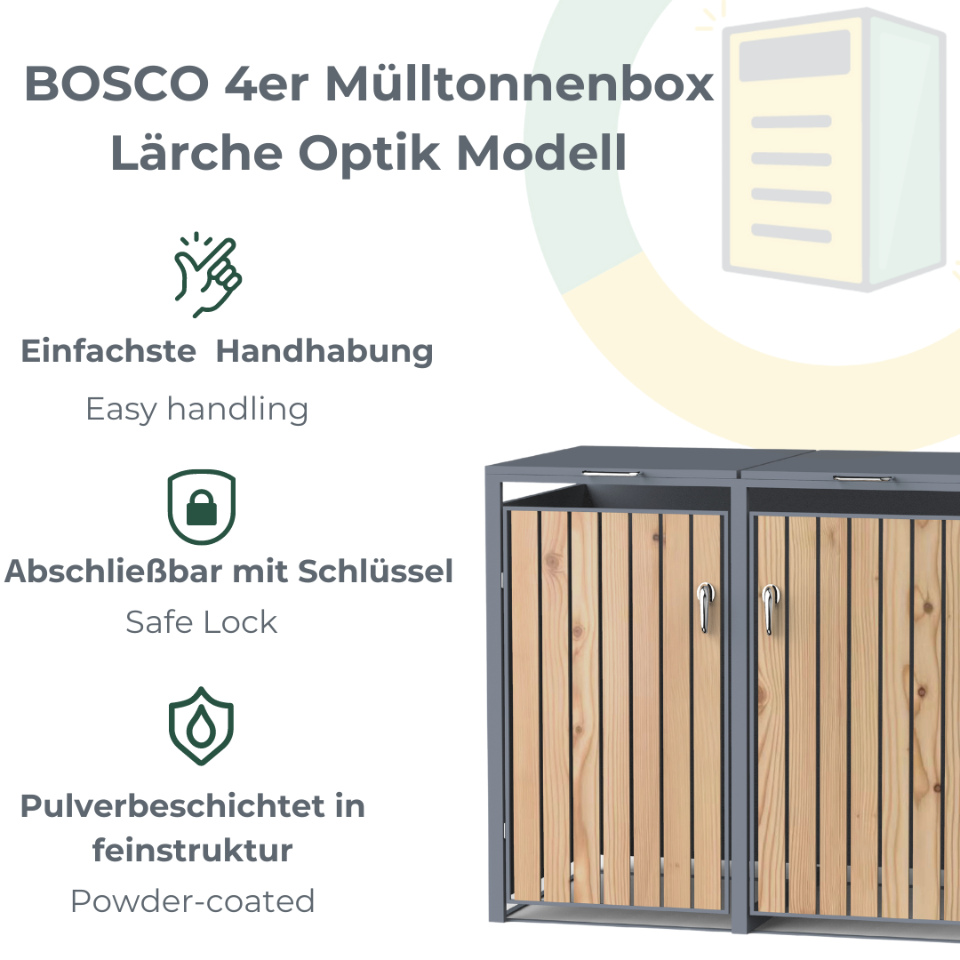 BOSCO Mülltonnenbox-Lärche Optik, 4er Modell