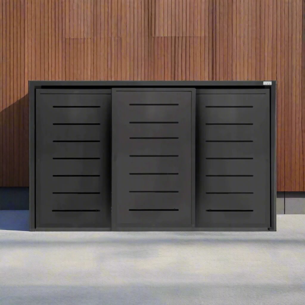 PREMIUM Metall 3er Mülltonnenbox mit Schiebetüren