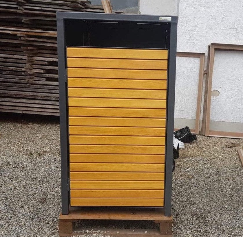 PREMIUM Holz 1er Mülltonnenbox mit Holztüren 120 Liter DB 703 Lärche