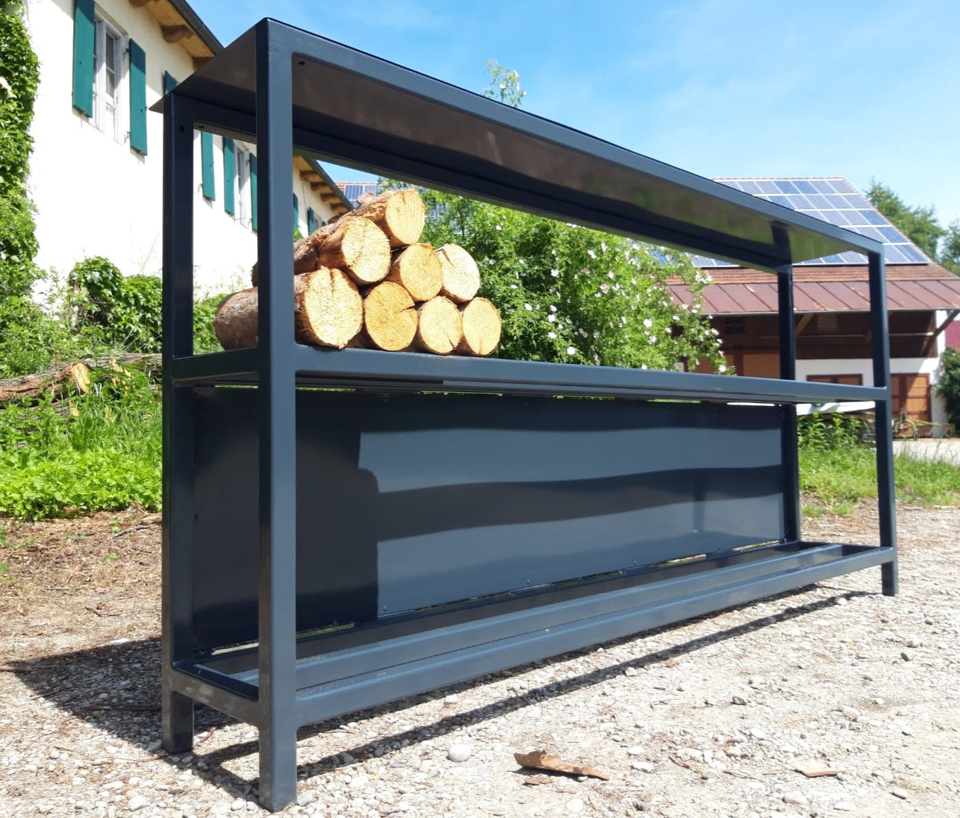 brennholz aufbewahrung metall Holzunterstand mit Rückblech kaufen