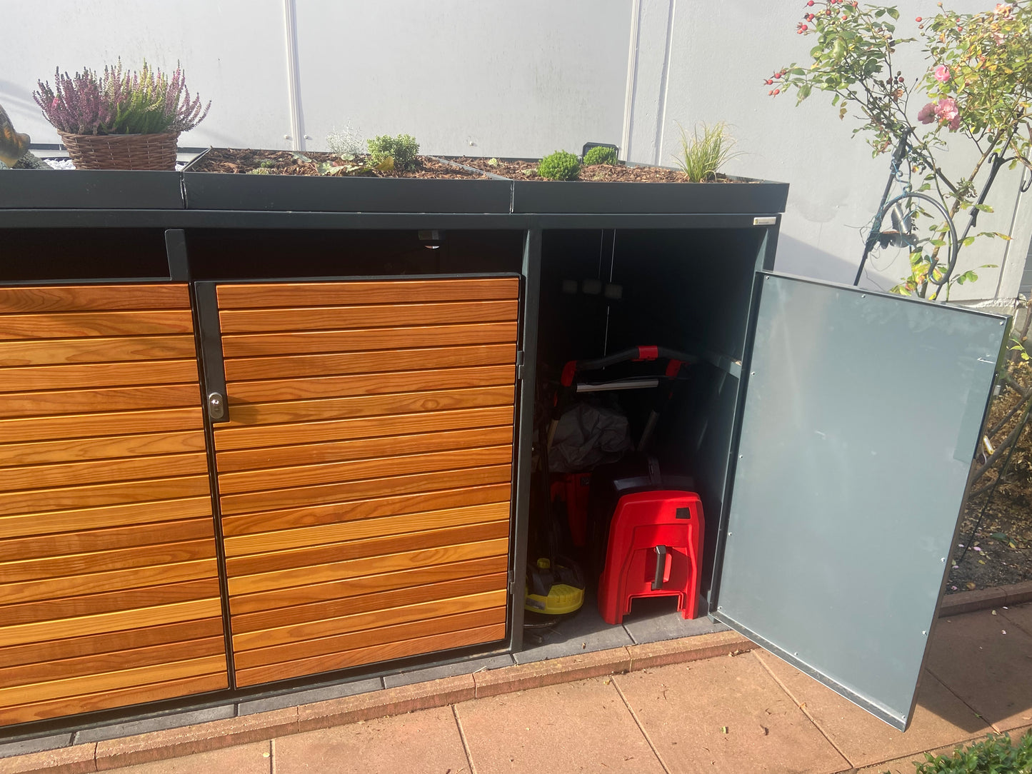 3,10m Fahrradbox / Allzweckbox, Metall Holz mit Pflanzdach