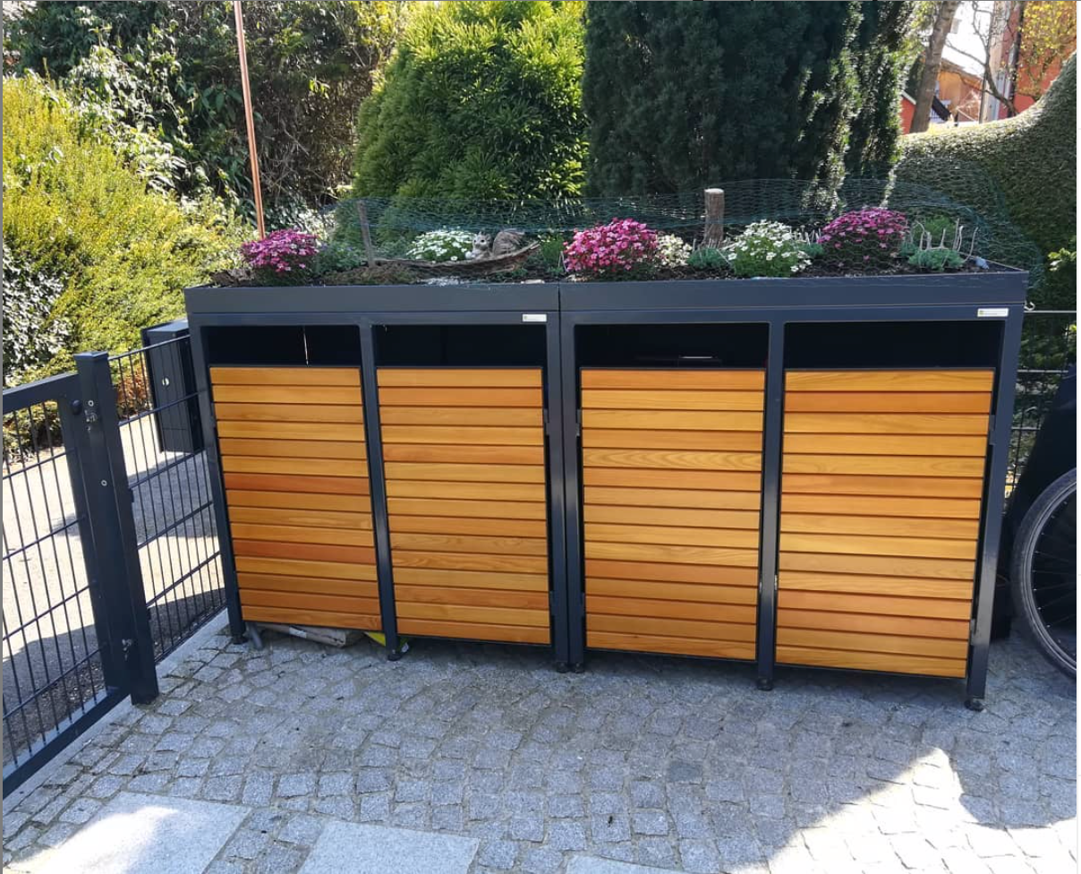 PREMIUM Holz 4er Mülltonnenbox mit Holztüren