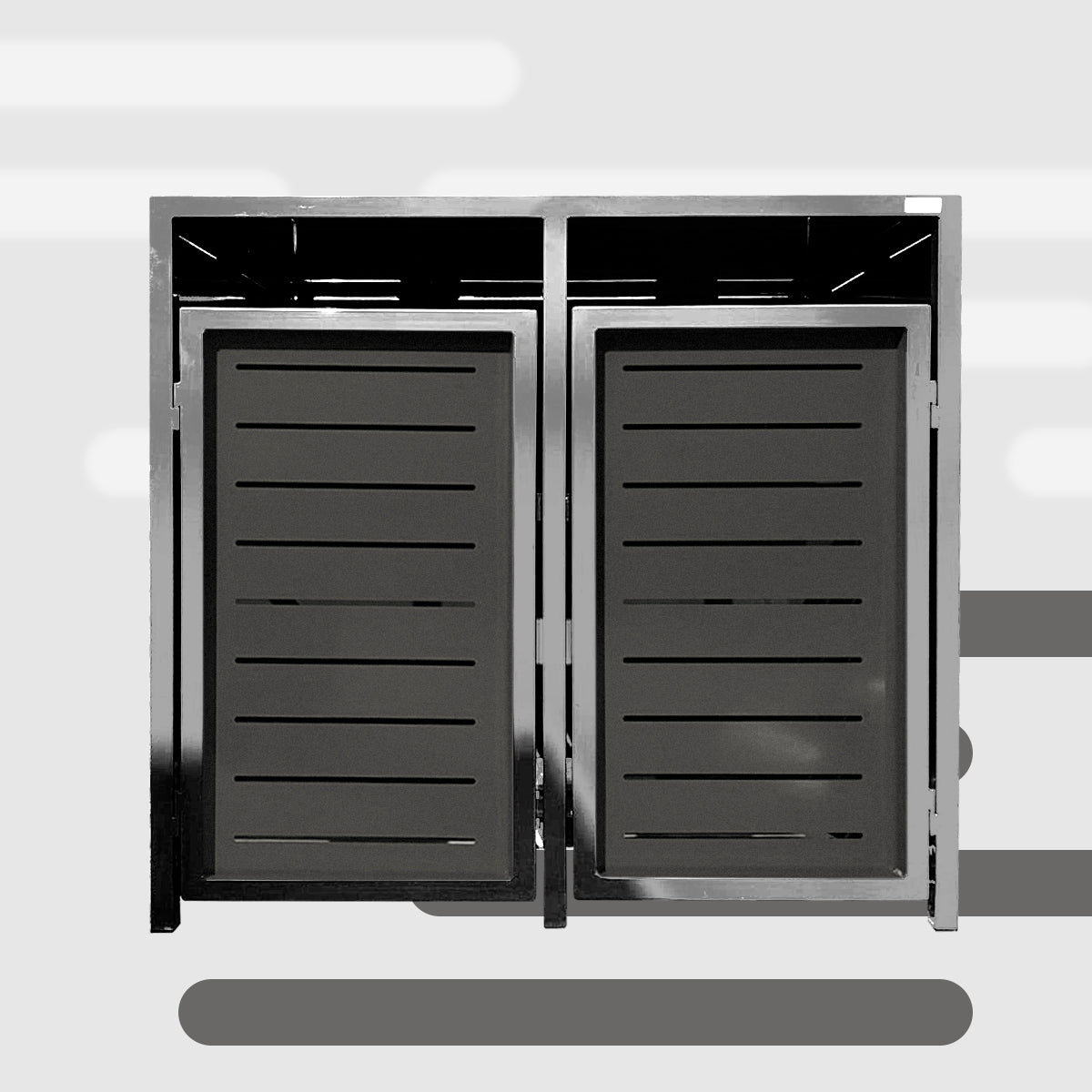 PREMIUM Design 2er Mülltonnenbox RAL 9006 RAL 7016 gerade Schlitze Pflanzdach