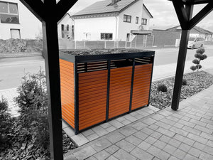 3er Premium Holz Mülltonnenbox mit Korpus in rhombus 