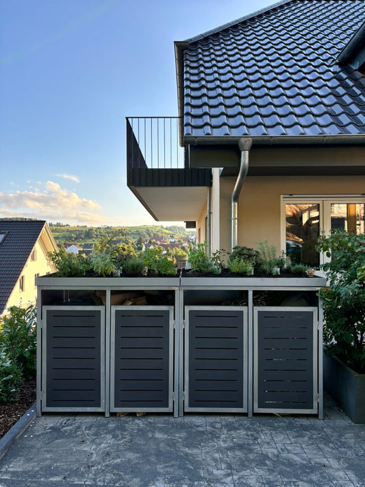 <tc>PREMIUM zinc garbage bin box with plant roof for 4 bins</tc>