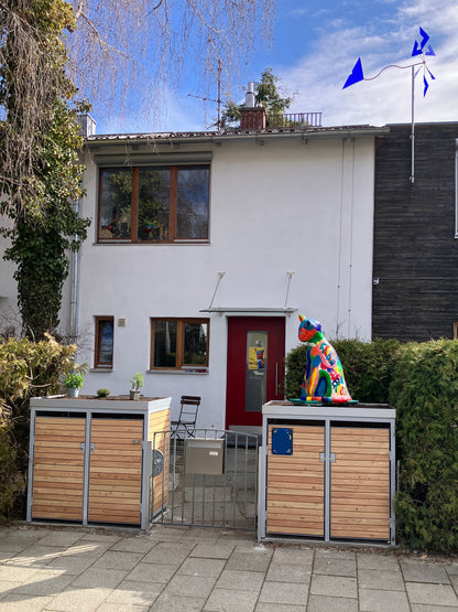 PREMIUM Holz 4er Mülltonnenbox mit Pflanzdach 120 Liter RAL 9006 Lärche