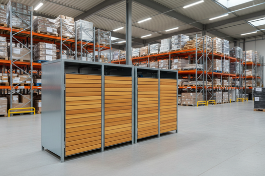 PREMIUM Zink 4er Mülltonnenbox mit Holztüren