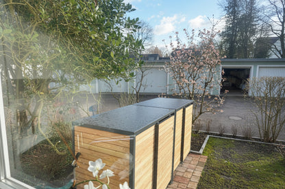 PREMIUM Holz 4er Mülltonnenbox mit Schiebetüren