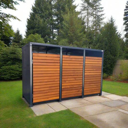 PREMIUM wooden 3-bin box with wooden doors