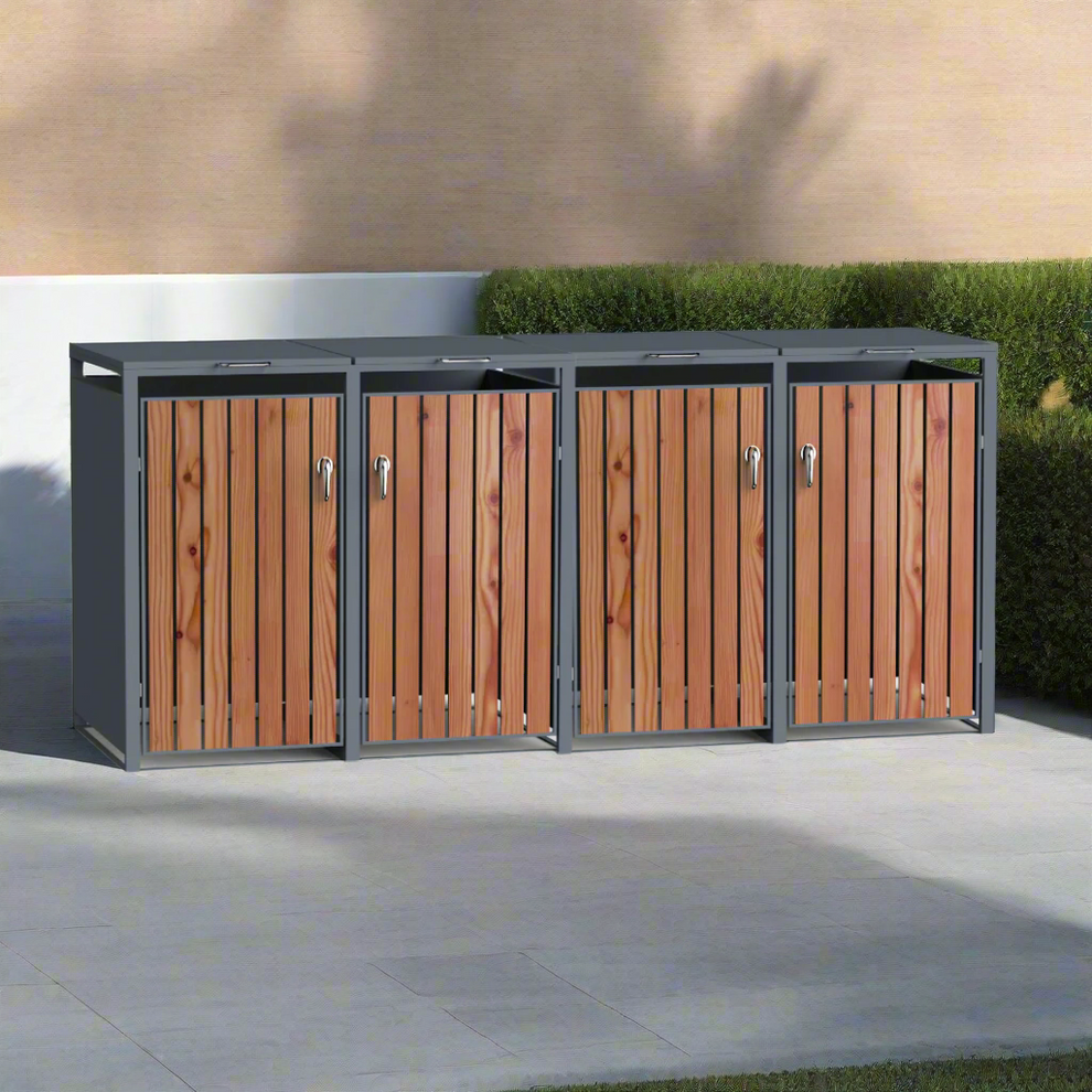 DIY Anthracite garbage bin box with folding roof, walnut look, 2-bin, 3 ...