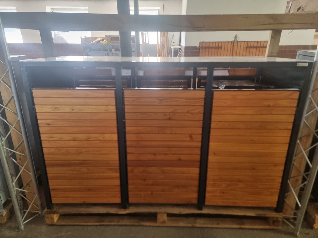 PREMIUM wooden 3-bin box with wooden doors