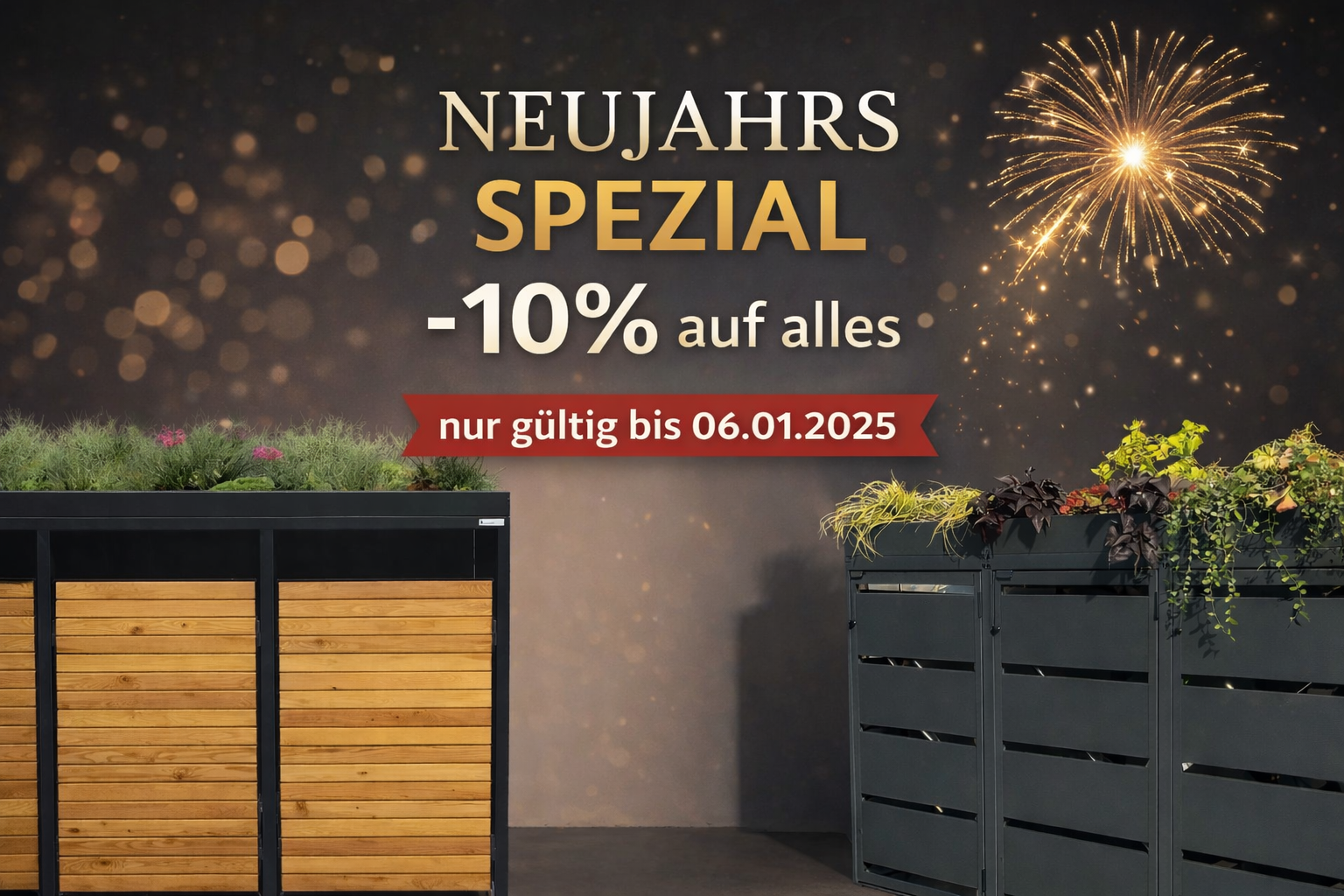 Spezialangebot Mülltonnenboxen und Fahrradgaragen zum neuen Jahr 2026