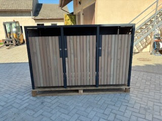 PREMIUM Holz 3er Mülltonnenbox Sand Stone - Zaunintegration