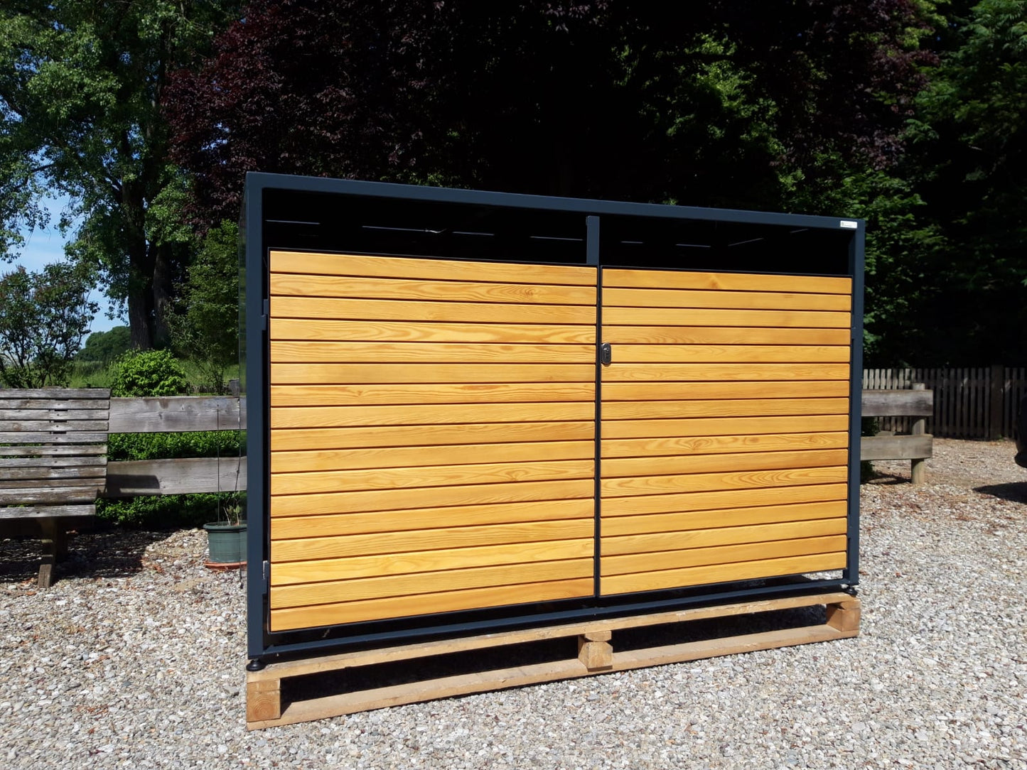 Fahrradgarage Holz für 4 Fahrräder, E-Bike, Allzweckbox