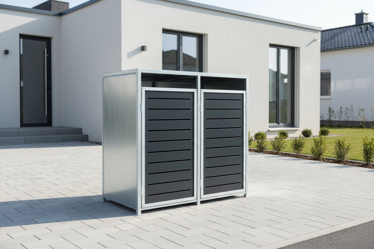 PREMIUM Zink 2er Mülltonnenbox