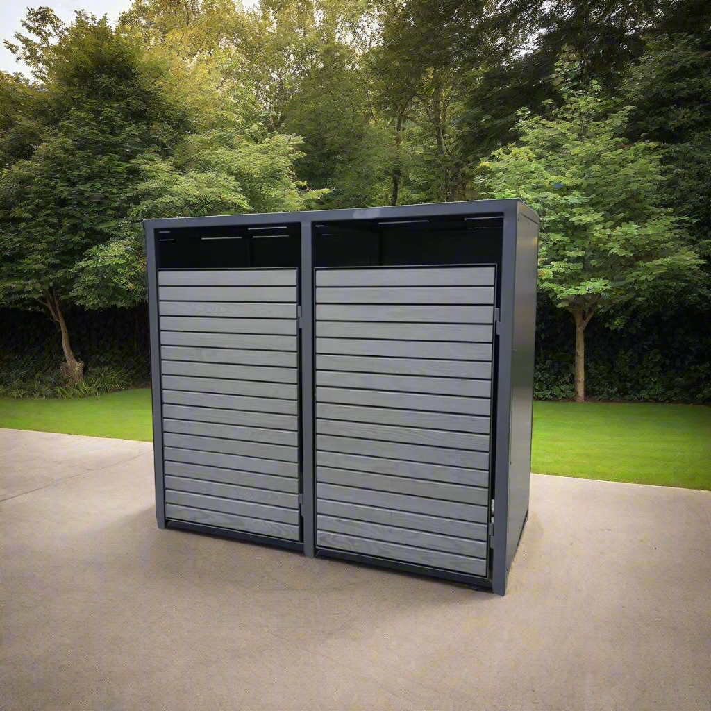 PREMIUM Holz 2er Mülltonnenbox mit Holztüren