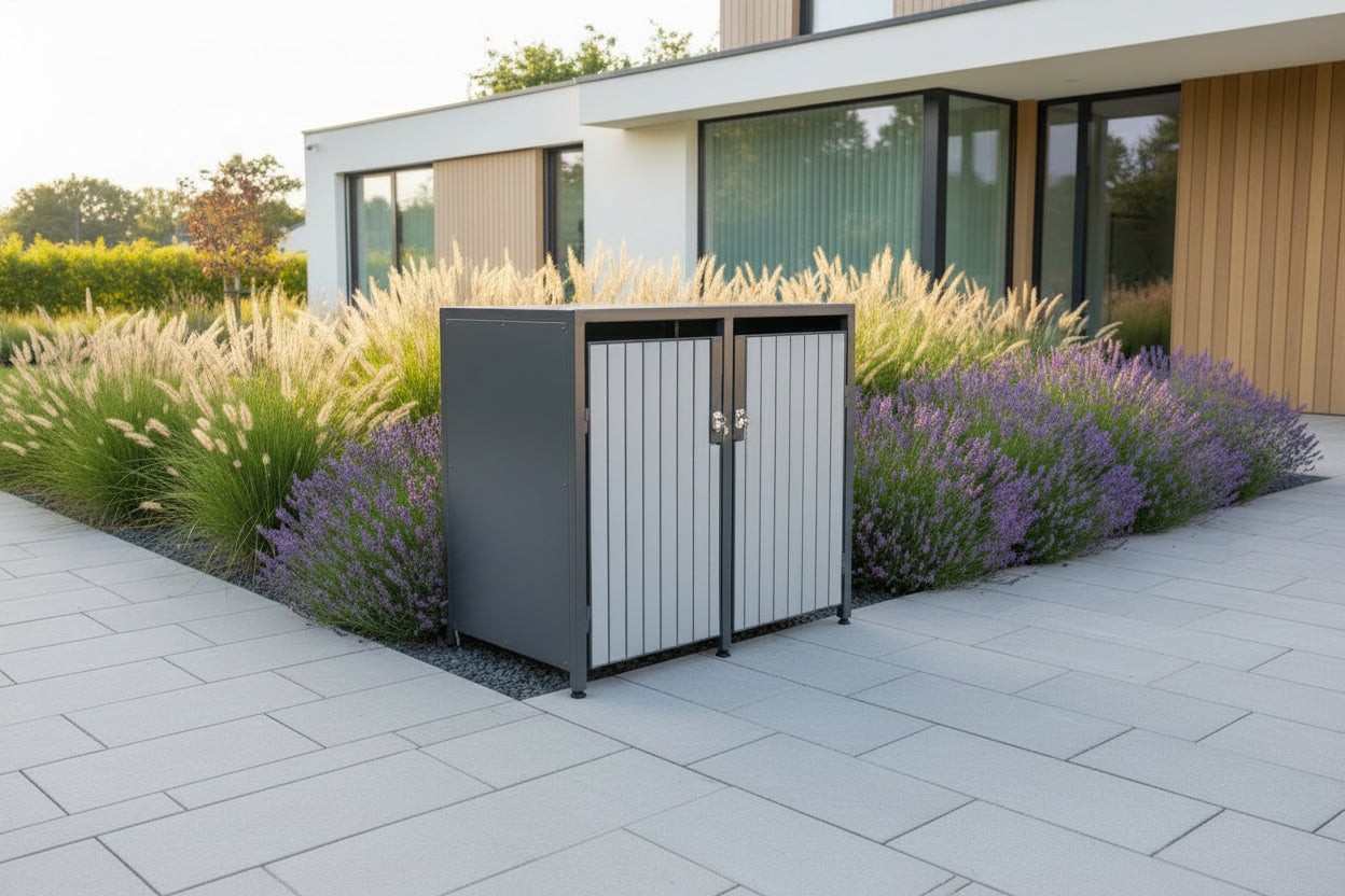 PREMIUM Holz 3er Mülltonnenbox mit Holztüren