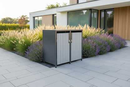 PREMIUM Holz 3er Mülltonnenbox mit Holztüren