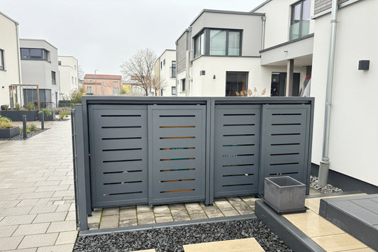 PREMIUM Metall 4er Mülltonnenbox mit Schiebetüren