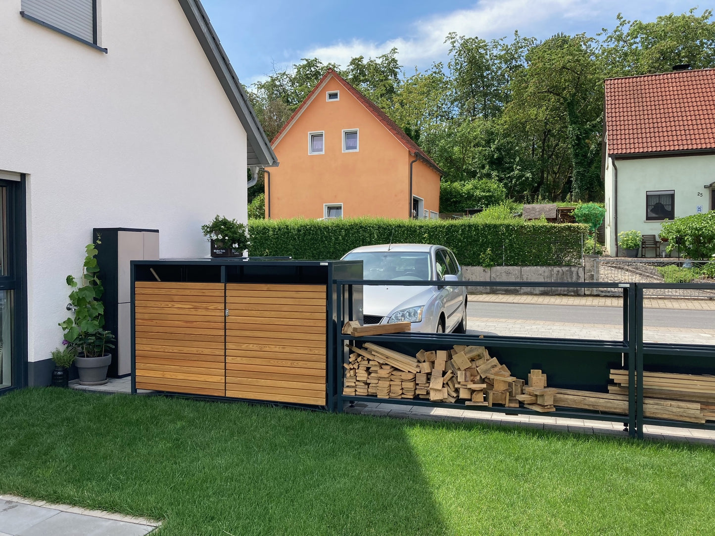 Fahrradgarage Holz für 4 Fahrräder, E-Bike, Allzweckbox