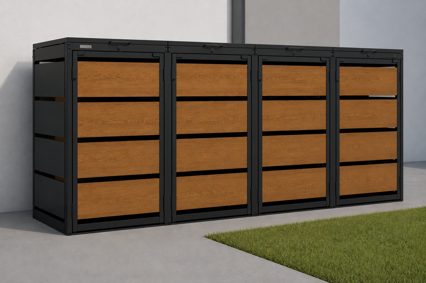 OBOX Oak 4er Mülltonnenbox RAL 9005