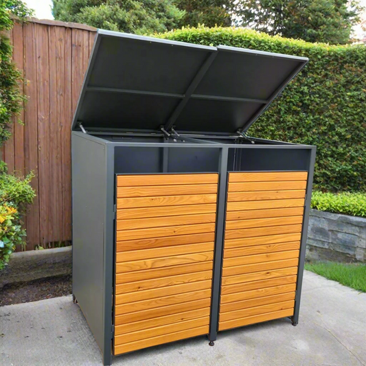 PREMIUM wooden bin box for 2 with folding roof