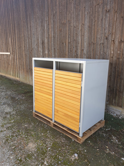 PREMIUM Holz 2er Mülltonnenbox mit Holztüren