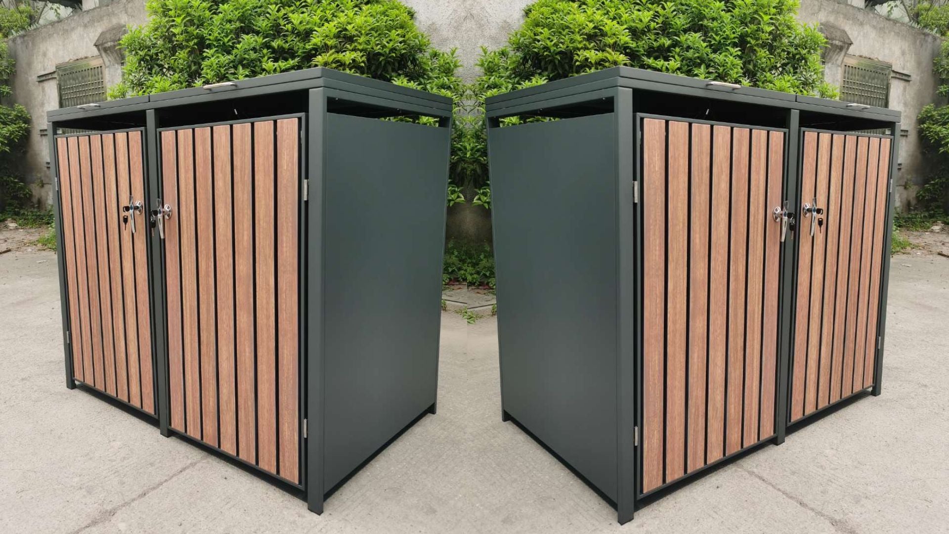 DIY Anthracite garbage bin box with folding roof, walnut look, 2-bin, 3 ...