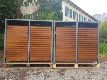 PREMIUM Holz 4er Mülltonnenbox mit Holztüren