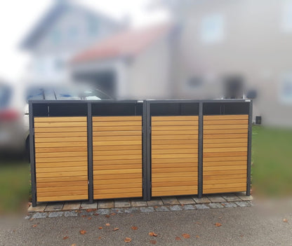 PREMIUM Holz 4er Mülltonnenbox mit Holztüren DB 703 Lärche