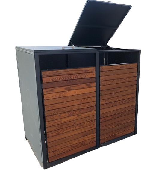 <tc>PREMIUM wooden garbage bin box for 4 with folding roof</tc>