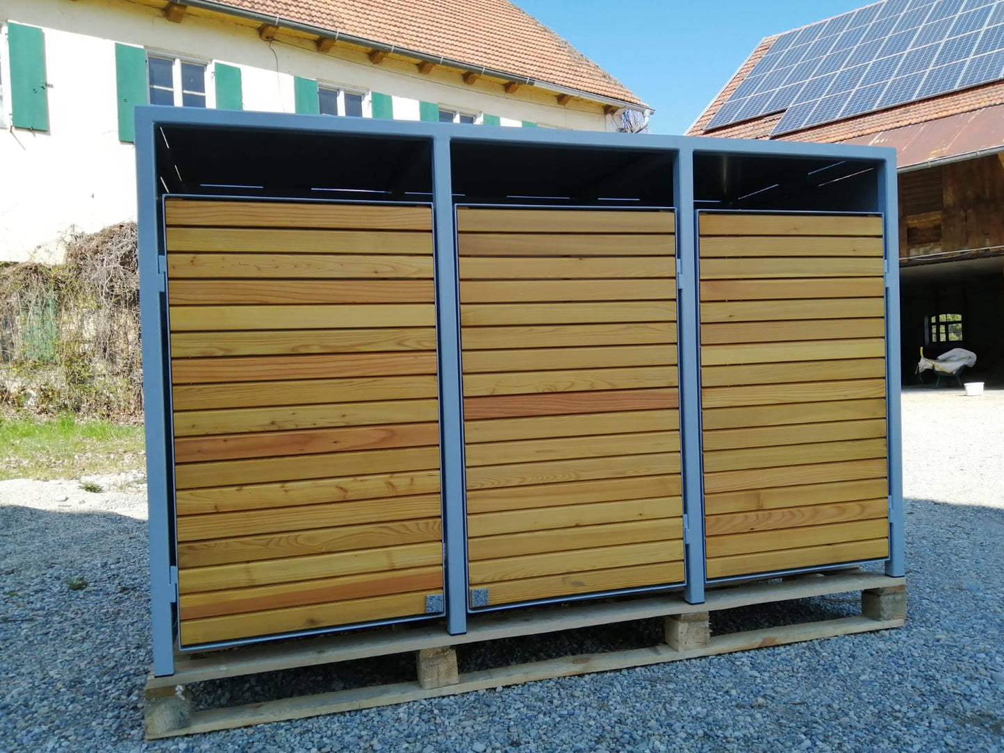 LAGER PREMIUM Holz 3er Mülltonnenbox mit Holztüren