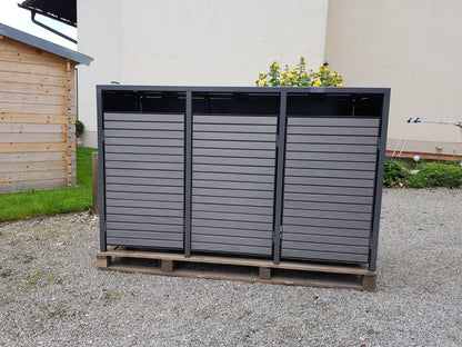 PREMIUM wooden 3-bin box with wooden doors