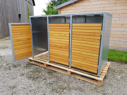 <tc>PREMIUM zinc garbage bin box for 3 bins with wooden doors</tc>