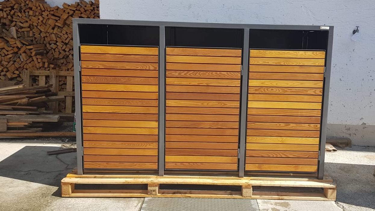 LAGER PREMIUM wooden 3-bin box with wooden doors