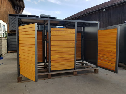 Holz Mülltonnenbox , Holz Mülltonnenbox mit Doppeltüre , 3-240 Mülltonnenbox Holz und Durchgangstüre
