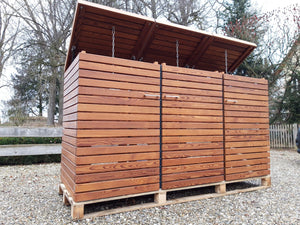 <tc>Cache-poubelle en bois PREMIUM Noble pour 3 bacs avec toit rabattable</tc>
