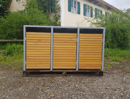 LAGER PREMIUM Holz 3er Mülltonnenbox mit Holztüren