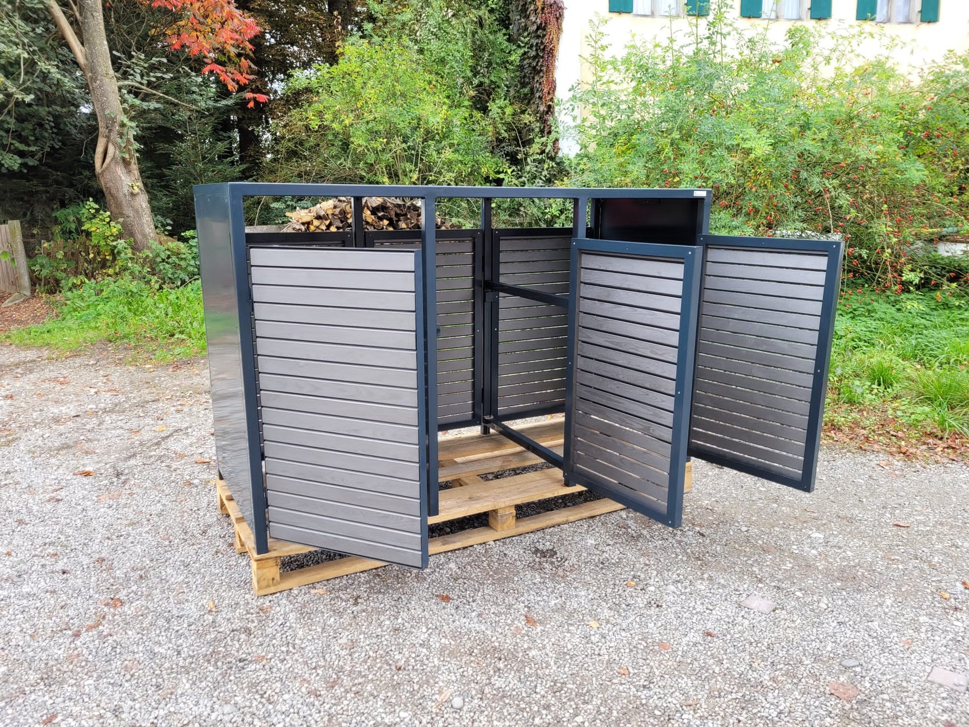 2door PREMIUM wooden garbage bin box with wooden doors My Muelltonne