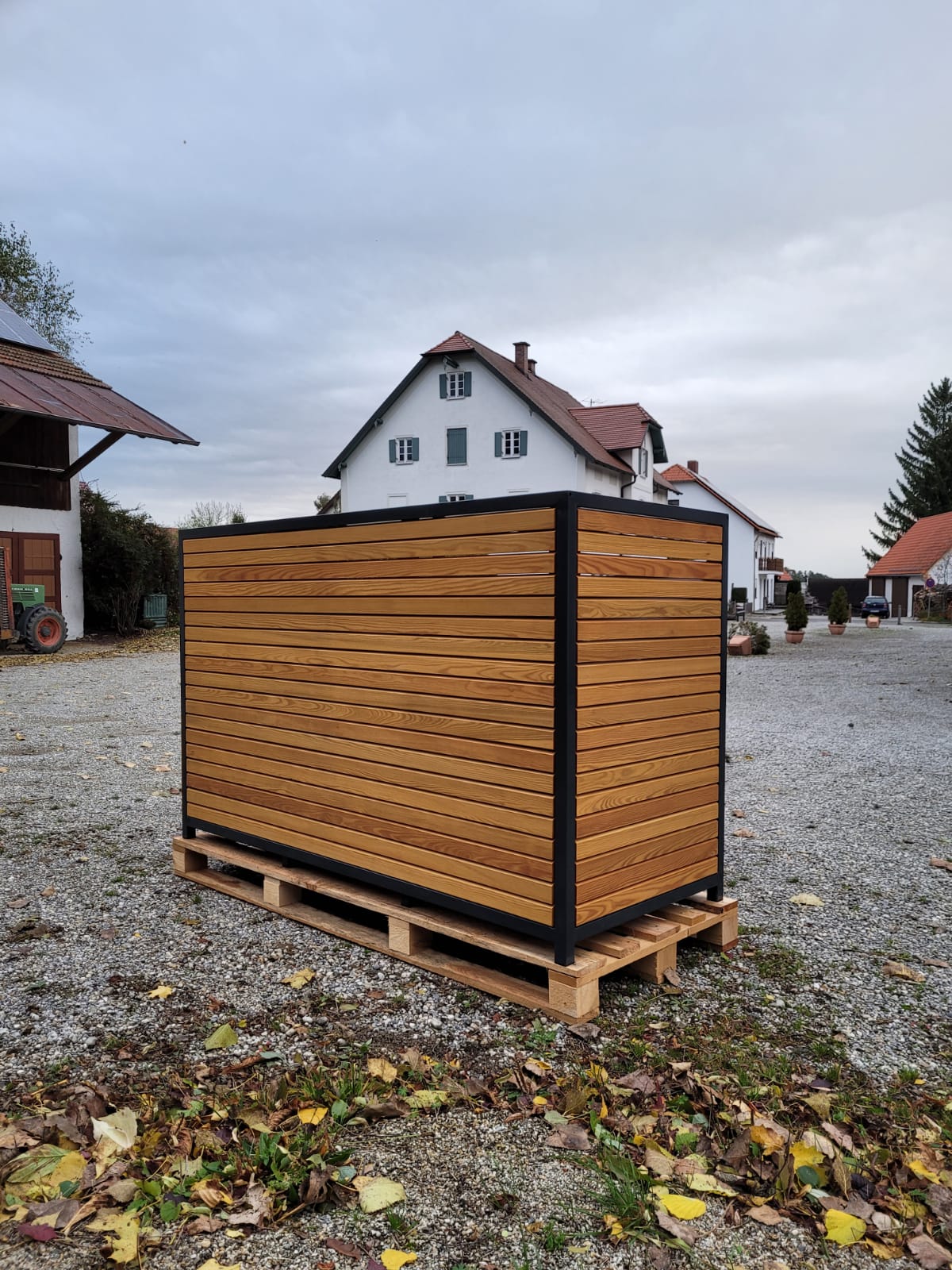 PREMIUM Holz 3er Mülltonnenbox mit Korpus in Rhombus