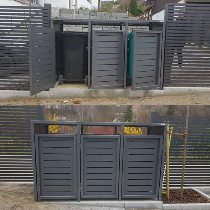 Pulverbeschichtete Mülltonnenbox, Mülltonnenbox Pulverbeschichtet mit Doppeltüre , 3-240 Mülltonnenbox mit Durchgangstüre