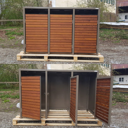 PREMIUM Holz 3er Mülltonnenbox mit Holztüren