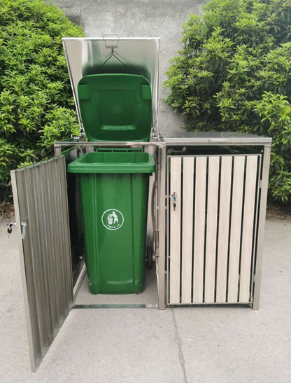 BOSCO Mülltonnenbox-Edelstahl mit Holzoptik Lärche Weiss, 4er Modell
